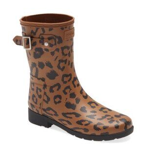 Hunter Original Leopard Print Refined Short Rain Boots - Size 8